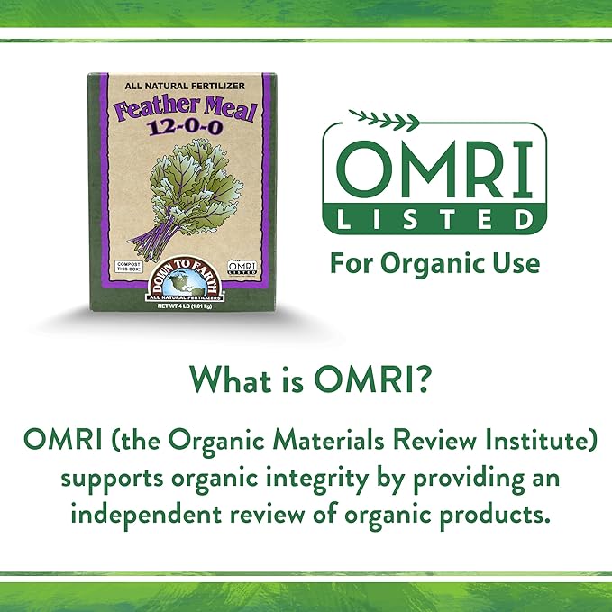 Down To Earth All Natural Fertilizers Organic Feather Meal - Slow Release Nitrogen Plant Food for Green Growth 12-0-0, 20 lb