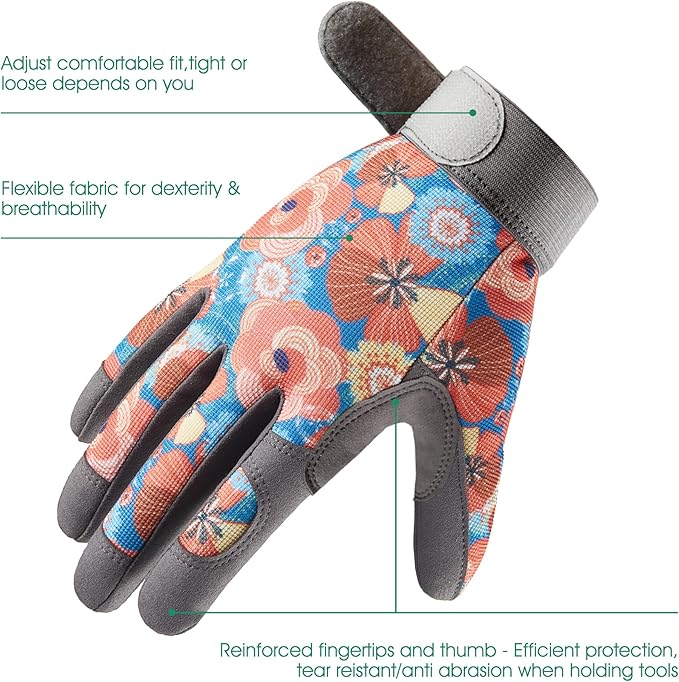 COOLJOB Large Gardening Gloves for Women, Thorn Proof Ladies Work Gloves for Rose Pruning, Cactus Handling, Blackberry Bush Planting, Puncture Resistant Anti-Slip Flexible, 1 Pair Orange L