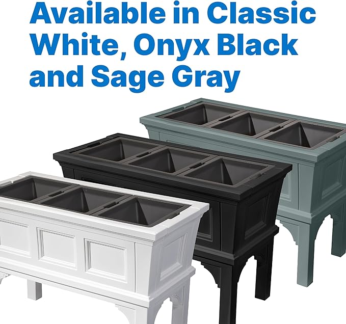 Step2 Atherton Raised Planter Box, Large Planters for Outdoor Plants, Gardening and Flower Pot for Patio or Porch, Easy Drainage, Durable Plastic, White