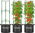 3 Pack Tomato Cage with 10 Gallon Grow Bags, 48" Height Adjustable Tomato Trellis with 65Ft Twist Tie, Heavy Duty Tomato Cages for Garden Flowers Vegetables Climbing Plants