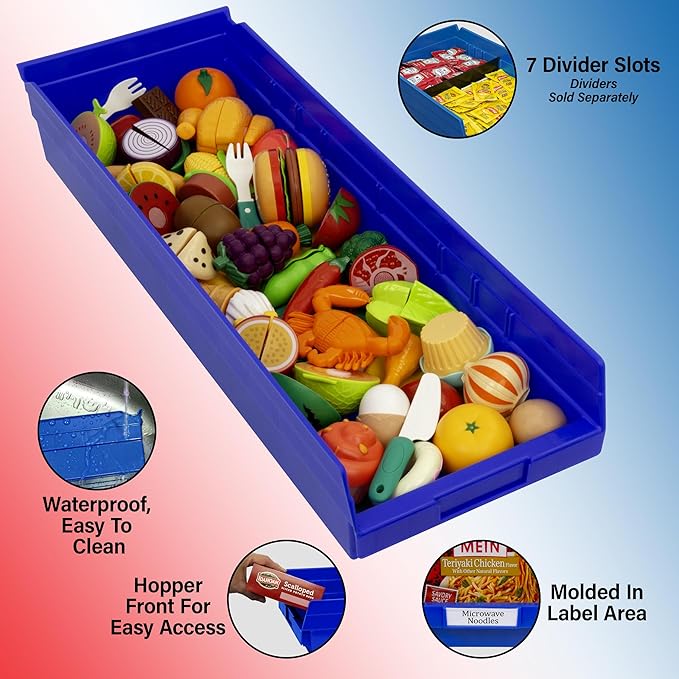 Akro-Mils 30184 Plastic Shelf Bins, Heavy Duty Storage Bins for Garage, Closet, and Drawer Organization, 24" x 8" x 4", Red, 6-Pack
