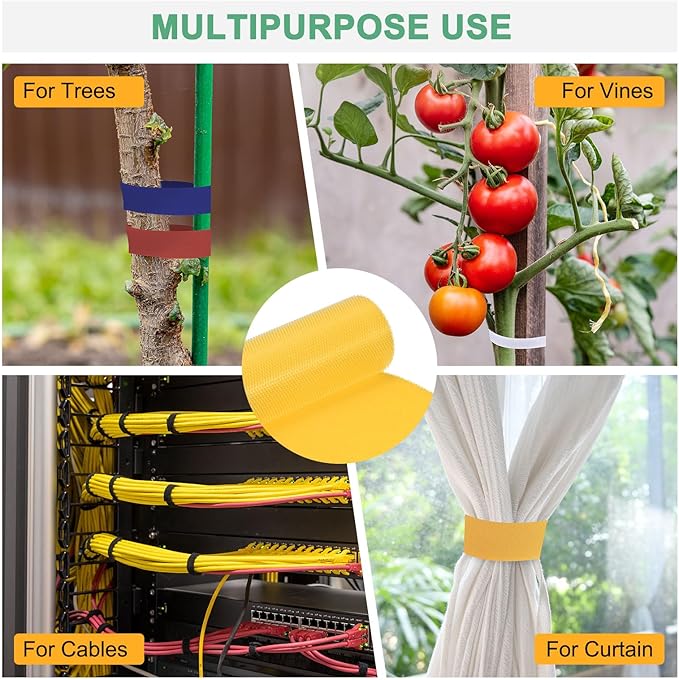 1-Roll Garden Plant Tape, 16 ft x 2 in Garden Hook and Loop Plant Ties Multi-Purpose Use Adjustable and Reusable Twist Wire Tape for Plants/Flowers/Vines [Yellow]