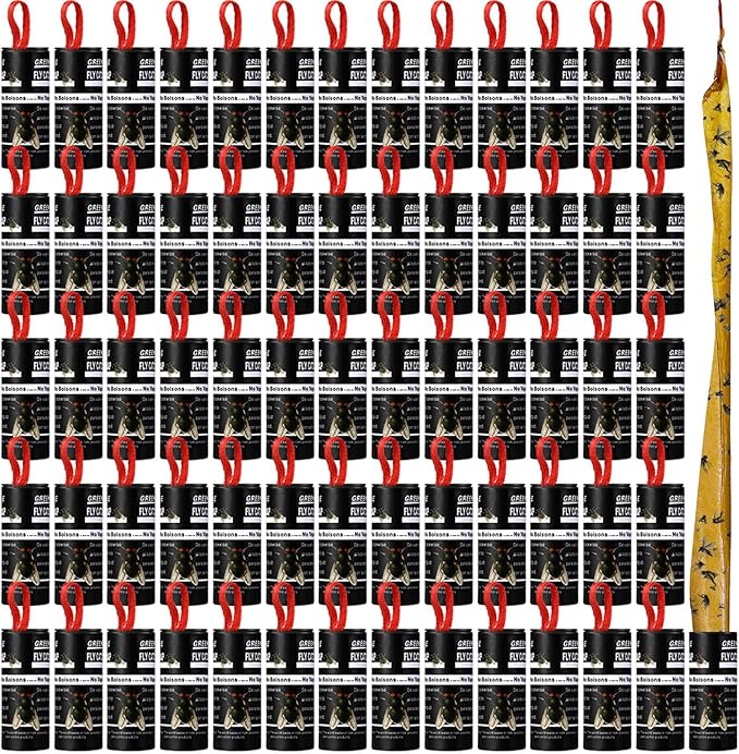 Qualirey 80 Pack Fly Strips Sticky Fly Trap Indoor Outdoor Hanging Ribbon Tape Paper Flying Insect Trap Gnat Killer Traps Catcher for Fruit Flies, Bug, Insect, Pest (Black)