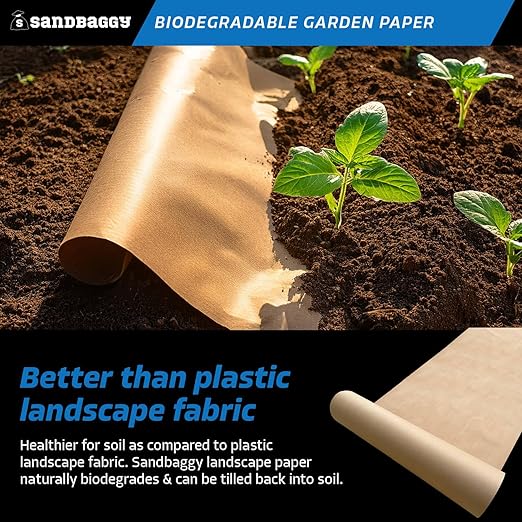 Sandbaggy Biodegradable Landscape Fabric - Garden Paper for Weeds - Paper Mulch Rolls - Made in America (2 ft x 475 ft, 1)