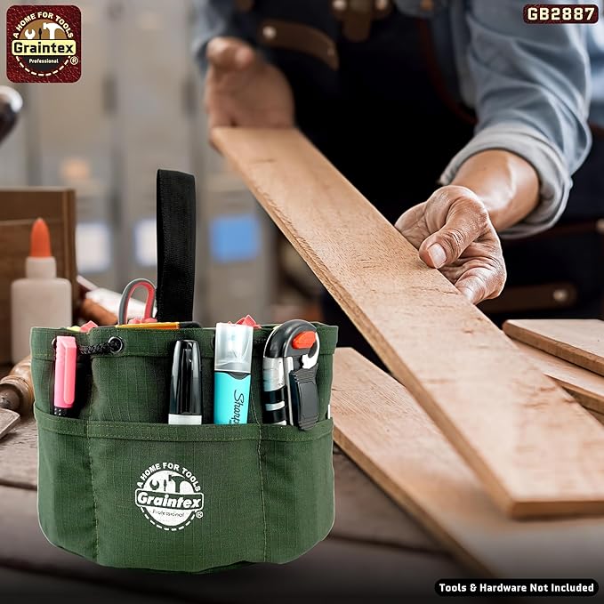 Graintex 18 Pockets Grab Bag Rip-stop Canvas Drawstring Closure, Small Part Organizer Pouch, Small Tools, Screws, Parts, Parachute Tool Bag for Efficient Storage - Hunter Green