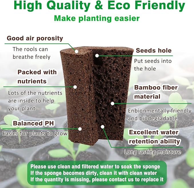 50 Pack Grow Sponges, Large Seed Pods Replacement Sponges, General Hydroponics Rapid Rooter Plugs for Indoor and Outdoor Soil Garden, Seed Germination, Plant Rooting, Vegetable Cultivation