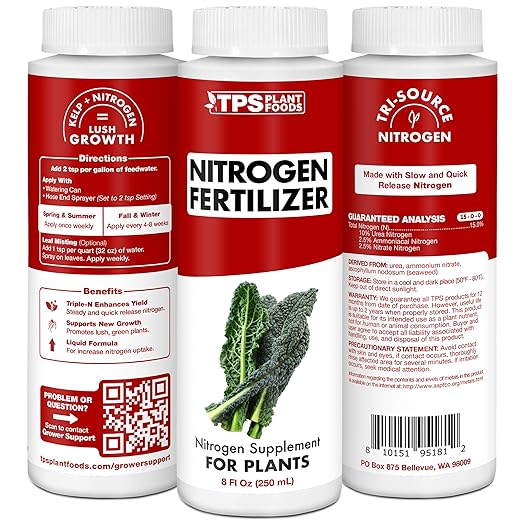 TPS NUTRIENTS Nitrogen for Plants, Tri-Source N Nitrogen for Lush Green Growth, Liquid Plant Fertilizer 8 oz (250mL), SUPPNITRO8OZ