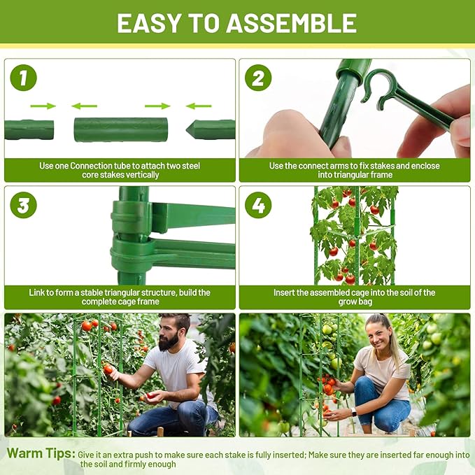 Legigo 2 Pack Tomato Cages with 10 Gallon Grow Bags- 48inch Tomato Trellis Plant Support Stakes Planter, Tomato Plant Cages Garden Trellis for Vertical Climbing Plants Vegetables Flowers Fruits