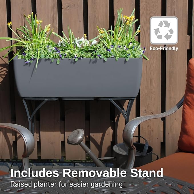 RTS Home Accents 30" Long Elevated Rectangular Garden Planter with Wrought Iron Stand, Graphite - Durable, Stylish, and Weather-Resistant Raised Garden Bed for Outdoor or Indoor Gardening