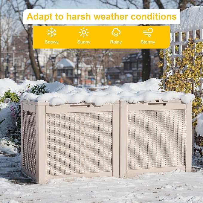 Vixzen 31 Gallon Resin Deck Box, Lockable Outdoor Storage Box for Patio Cushions Storage Furniture,Garden Tools, Pool Supplies, Weatherproof and UV Resistant（Grey，31 Gallon）