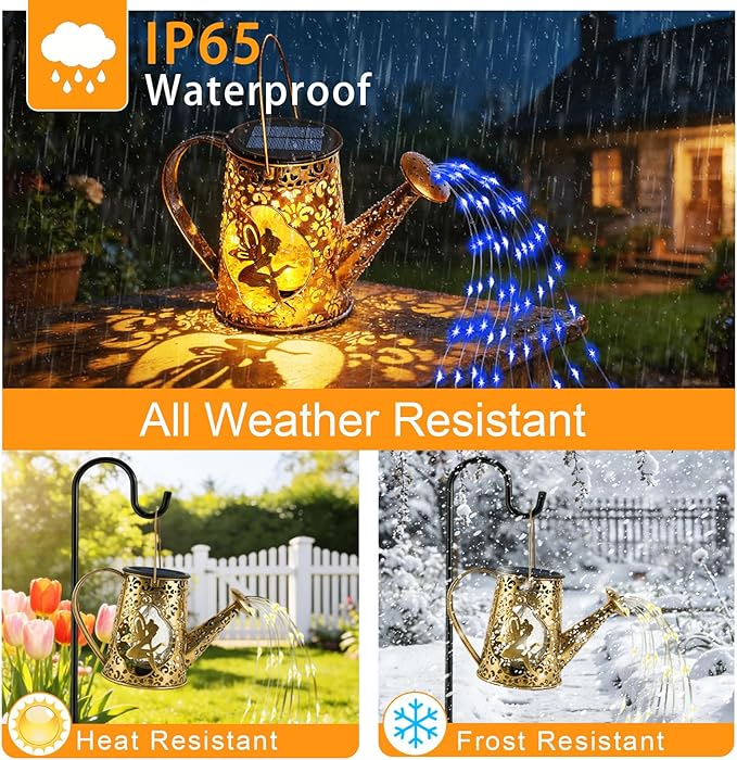 Solar Watering Can Lights, Fairy Gifts for Mothers Day Women Mom Grandma Birthday, Waterproof Outdoor Garden Decor Large Hanging Solar Lantern Fairy Lights for Patio Porch Flowerbed Pathway (Blue)