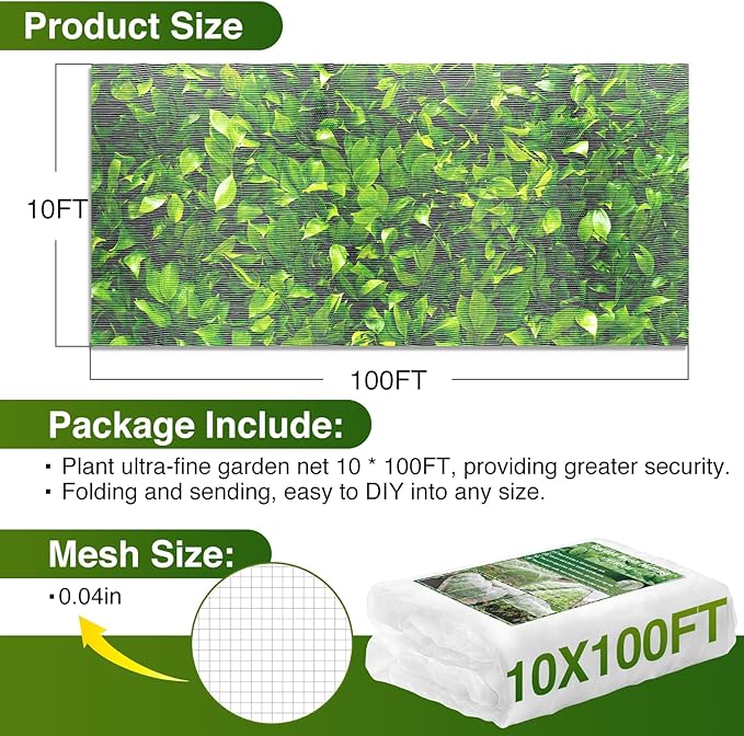 10 X100FT Garden Mesh Netting Barrier, Fruit Tree Plant Netting for Vegetable Blueberry Bushes Protection