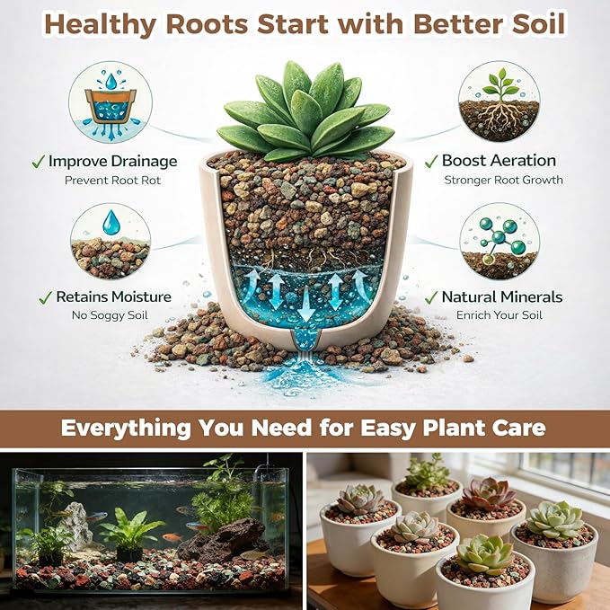 18lb Mix Lava Rocks for Plants 3/8" Horticultural Pumice for Plants, Succulent Cactus Soil Potting Mix - Horticultural Sand Aquarium Gravel Drainage Rocks for Potted Plant, Bonsai Soil, Top Dressing