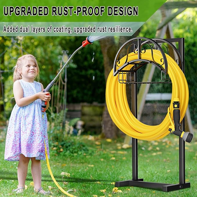 Garden Hose Holder Freestanding, Water Hose Holder Hose Hanger Heavy Duty Metal Hose Stand Holds 160-feet Hose, Outdoor Hose Organizer Sturdy Garden Hose Storage Rack for Outside