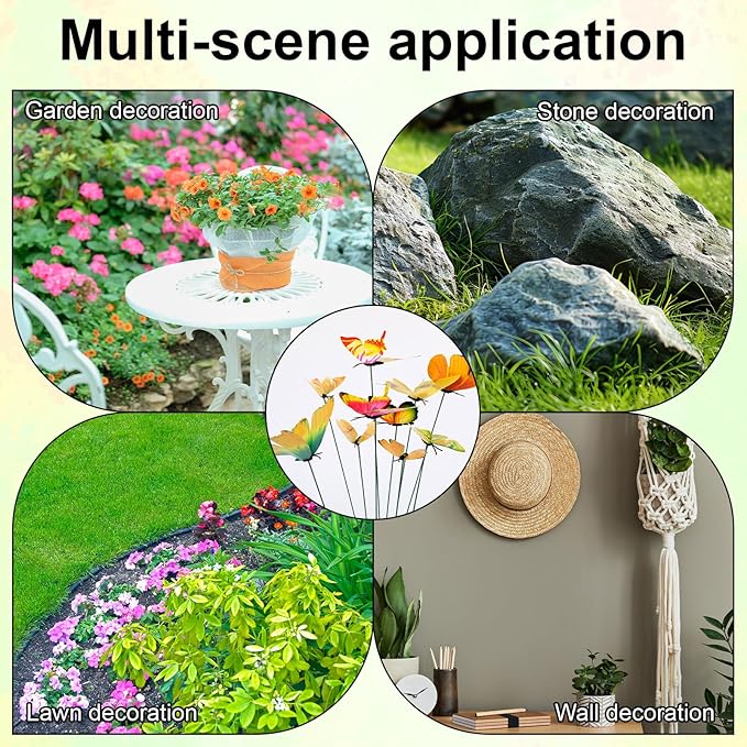 12pcs Decorative Butterfly Plant Stakes, 9.8in Lifelike Butterfly Garden Stakes PVC Waterproof Flower Pot Decorations for Garden Lawn Patio Indoor Outdoor Yard Planter Art Decor (Yellow)