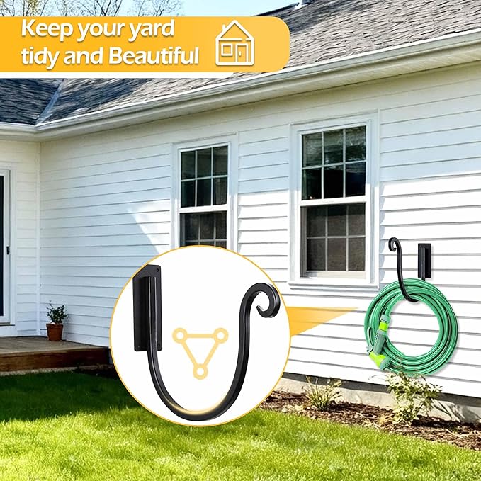 Hose Holder Wall Mount （Metal/8-Inch） Heavy-Duty Garden Hose Hanger Outdoor, Hand-Forged Hose Rack Mount