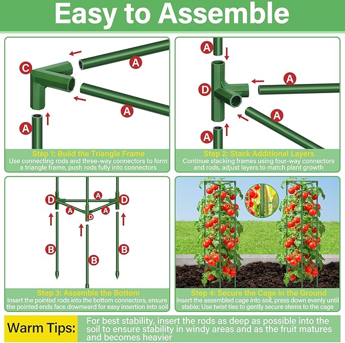 Legigo 6 Pack 57 Inch Tomato Cage for Garden, Heavy-Duty Tomato Trellis Plant Support Stakes, Adjustable Garden Trellis Plant Cage for Climbing Plants Peppers Outdoor Raised Garden Bed and Vegetables
