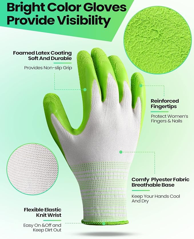 Yahenda Gardening Gloves for Women - 20 Pairs, Purple and Green, Breathable and Protective, Machine Washable