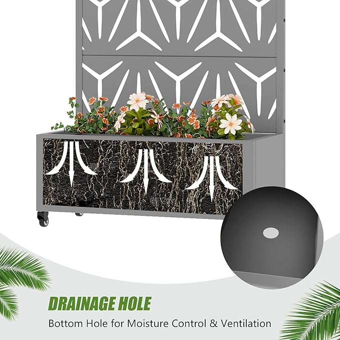 Casaphoria Metal Raised Garden Bed with Trellis and Wheels, 72"x35"x16" Planter Box for Climbing Plants, Vegetables & Vines, Features Drainage Holes and Privacy Screen, Grey-Star