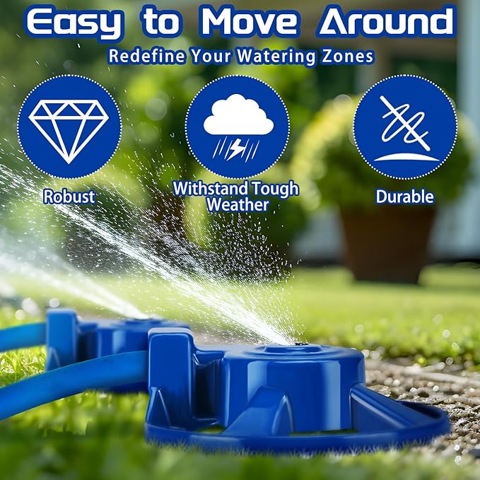 Domensi 1 Pack Cast Iron Circular Spot Sprinkler Reliable Metal American Threaded Joints Water Sprinkler for Lawn Garden Yard Irrigation System, Blue
