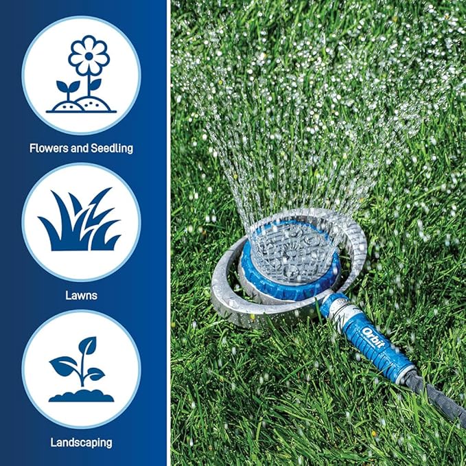 Orbit Metal 8-Pattern Turret Sprinkler – Adjustable Spray, Weighted Base, Covers Up to 35 ft (28252)
