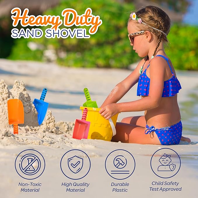 4E's Novelty 4 Pack Beach Shovels 8 Inch, Heavy Duty Plastic Sand Shovel for Kids, - Great for Planting Gardening Shovels for Toddlers, Outdoor Digging Sandbox Toys, Easter Basket Stuffers