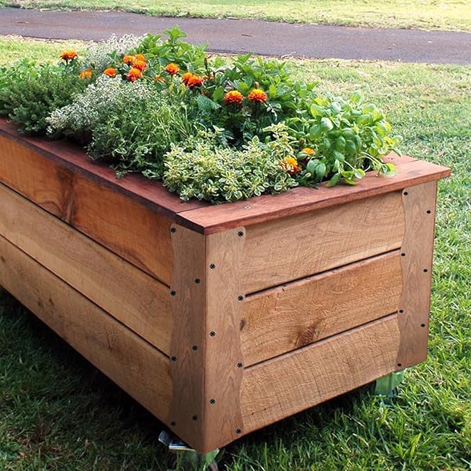 Set of 8 Raised Garden Bed Corner Brackets with Wood Screws, Rust Resistant Metal Connectors 11" x 3" x 3" for 20"-24" Beds, Raised Bed Corners for Vegetable Planter Garden Wood Grain