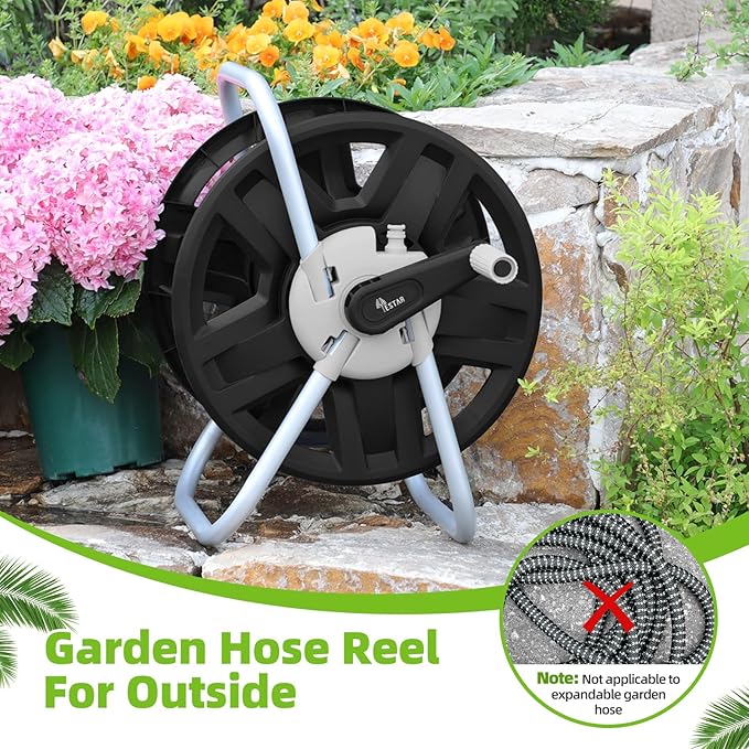 Water Hose Reel Cart, Holds 60-80 Ft of 5/8 Inch Hose, Black Wall Mounted Garden Hose Cart, Portable Hose Reel for Convenient Storage and Watering