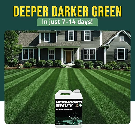 PetraMax Neighbor’s Envy Grass Fertilizer for Lawn & Garden, 2 Gallon Covers up to 32,000 sq.ft. 7-in-1 Liquid Lawn Fertilizer Concentrate for Deep Green Turf - Includes Nitrogen/Iron/Humic/Sea Kelp
