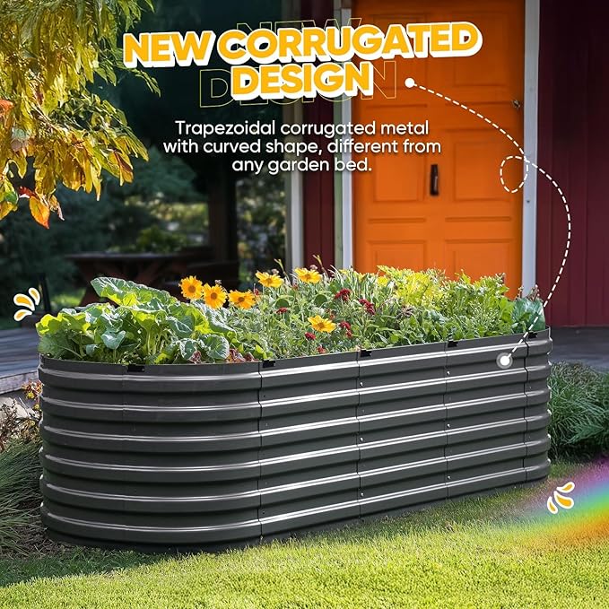 KING BIRD Raised Garden Bed Kit 2025 Upgraded Quick-Setup Galvanized Planter Garden Box Outdoor for Gardening, Vegetables, Flowers, 94x36x23 in, Dark Grey