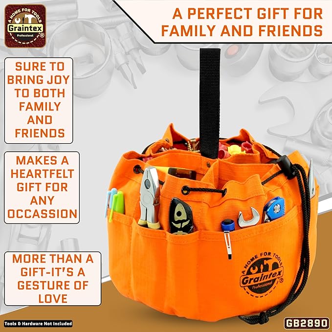 Graintex 18 Pockets Grab Bag Rip-stop Canvas Drawstring Closure, Small Part Organizer Pouch, Small Tools, Screws, Parts, Parachute Tool Bag for Efficient Storage - Orange