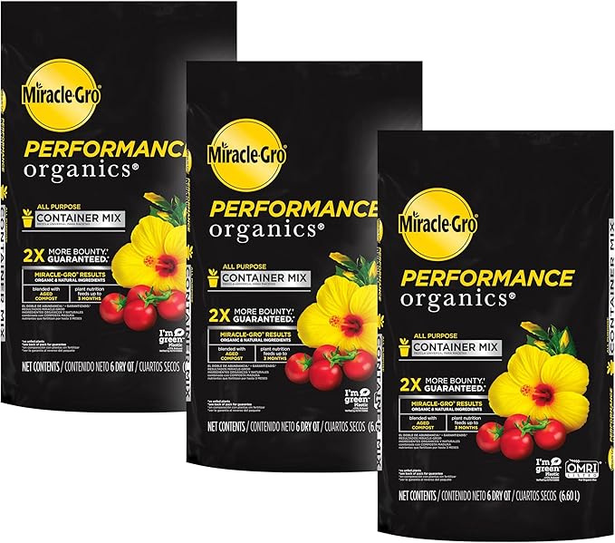 Miracle-Gro Performance Organics All Purpose Container Mix, Feeds for Up to 3 Months, For Container Gardening, 6 qt. (3-Pack)