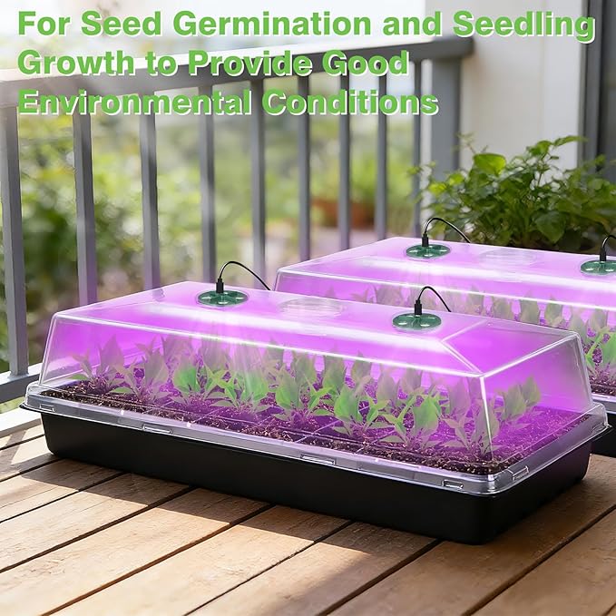 2 Pack Grow Lights for Indoor Plants for Growing Trays Cover, LED Growing Lamp Red Yellow Blue Full Spectrum for Seedlings with 5-Level Dimmable, Auto On Off Timer 4 8 12 18 Hrs for Small Plants