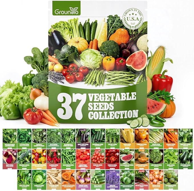 37 Vegetable Seeds - 18,000+ Non GMO Heirloom Home Garden Seeds for Planting Vegetables Indoor and Outdoors, Fruit and Vegetable Seeds Variety Pack with Tomato, Basil, Cucumber, Lettuce and More