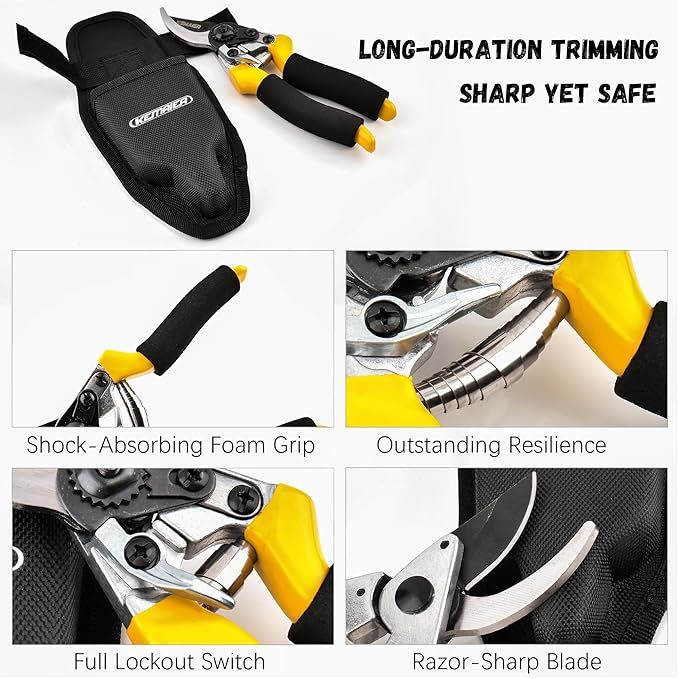 Kemaier Pruning Shears for Gardening, Professional Garden Shears with Non-Slip Ergonomic Handles & Blade Cover, Sharp Garden Clippers for Trimming Branches, Shrubs, and Plants