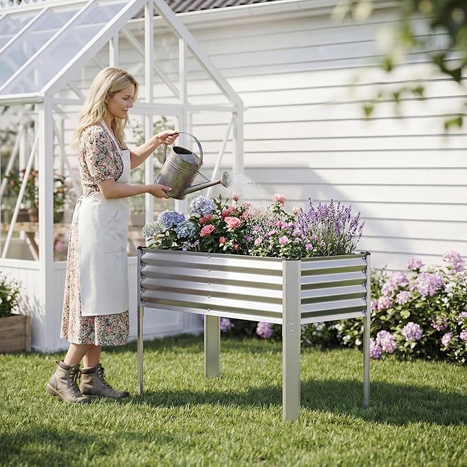 Giantex Galvanized Raised Garden Bed with Legs Set 2, 46"x24"x31" Metal Elevated Planter Box for Gardening Vegetables, Flowers & Fruits, Large Outdoor Planting Box for Garden Backyard & Patio, Silver