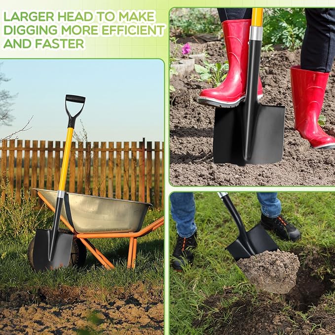 4 Pack Heavy Duty Digging Shovel Long Metal Shovel with Comfortable D Handel, Trenching Digging Spade for Garden Landscaping Construction, Snow Beach Sand(Water Drop)