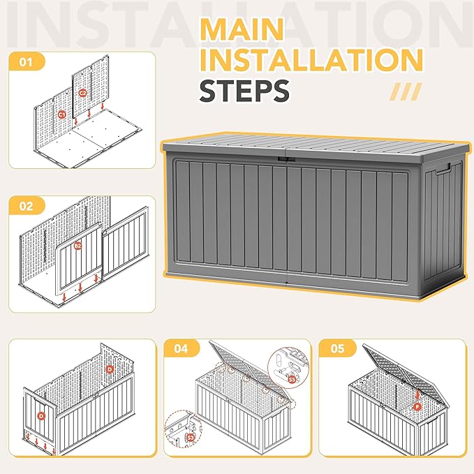 270 Gallon HDPE Deck Box Outdoor Indoor Waterproof Storage Box for Patio Furniture, Pool Accessories, Garden Tools, and Cushion Storage, Gray