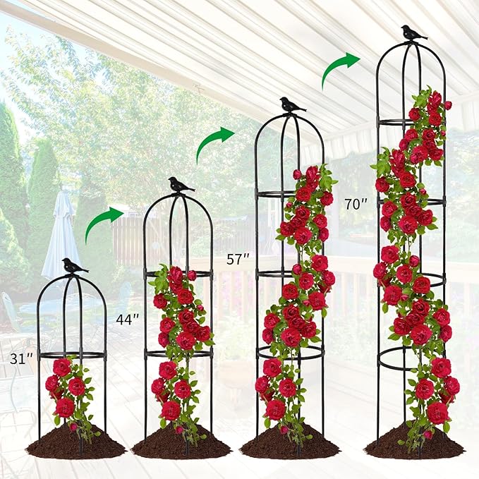 Garden Obelisk Trellis for Climbing Plants Outdoor, 6.3 ft Tall Trellis for Roses Clematis Jasmine Ivy Flower Light Climbing Vines Potted Plant Support, Patio, Yard, Black, 1PCS