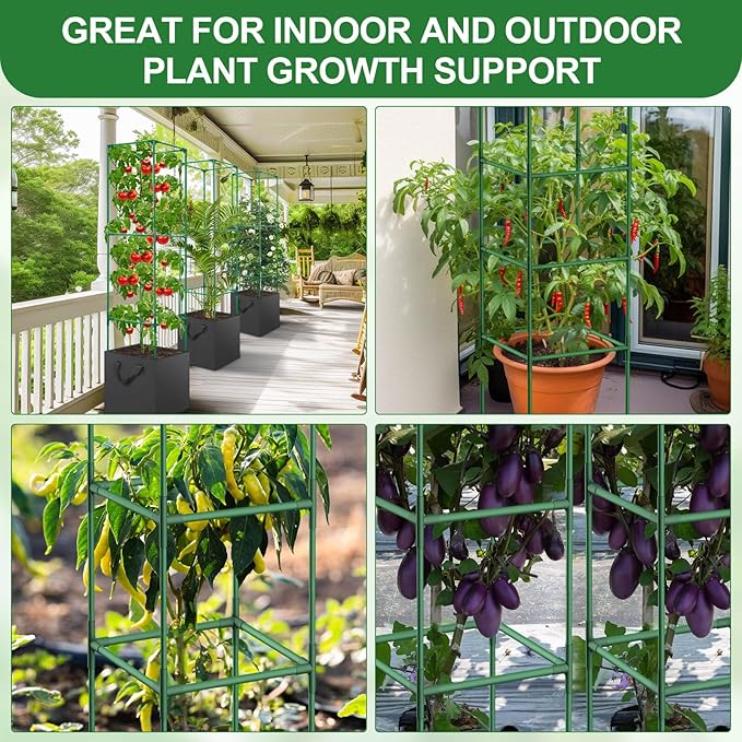 Lezmarket 3 Pack Tomato Cages for Garden, Tomato Trellis for Raised Garden Bed with Plant Clips and Twist Ties for Climbing Plants, 43 inches