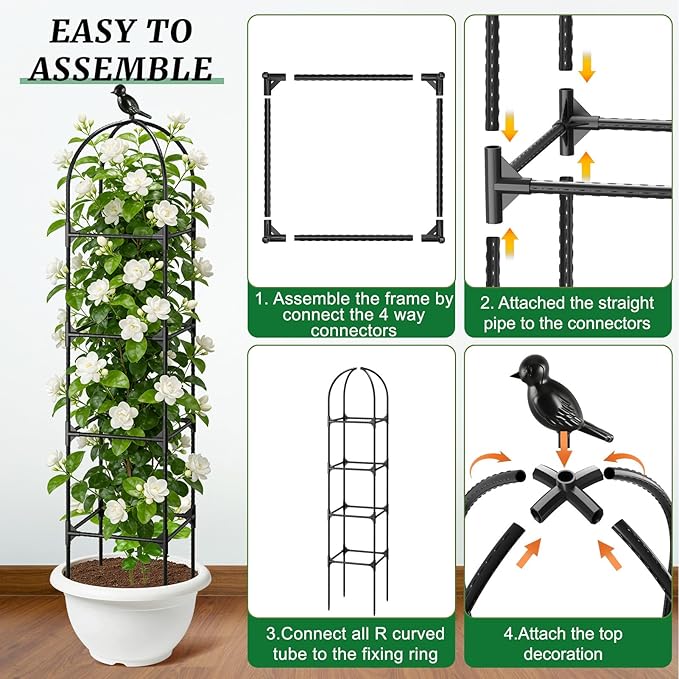 Fabulas Garden Obelisk Trellis for Climbing Plants Outdoor, 6 Ft Rustproof Plastic Coated Metal Vine Plant Trellis Support for Pots, Wisteria, Morning Glory, Clematis, Jasmine, Rose, Tomato, 2 Pack