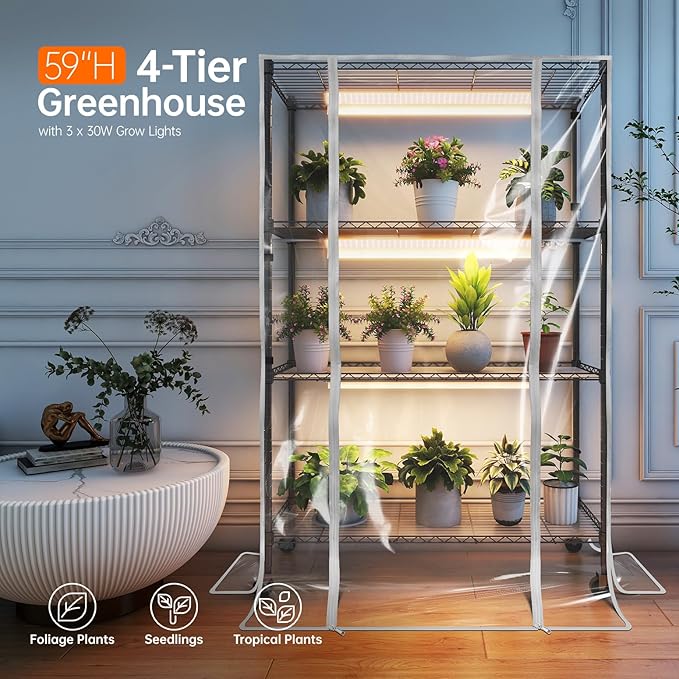 Bstrip Indoor Greenhouse with Grow Light, Indoor Greenhouse Cabinet with 3 Pack Full Spectrum Plant Lights, 3 Color Modes, Grow Tent Kit for Indoor Plant, Seed Starting, Seed Tray, 35.4"x13.8"x59"