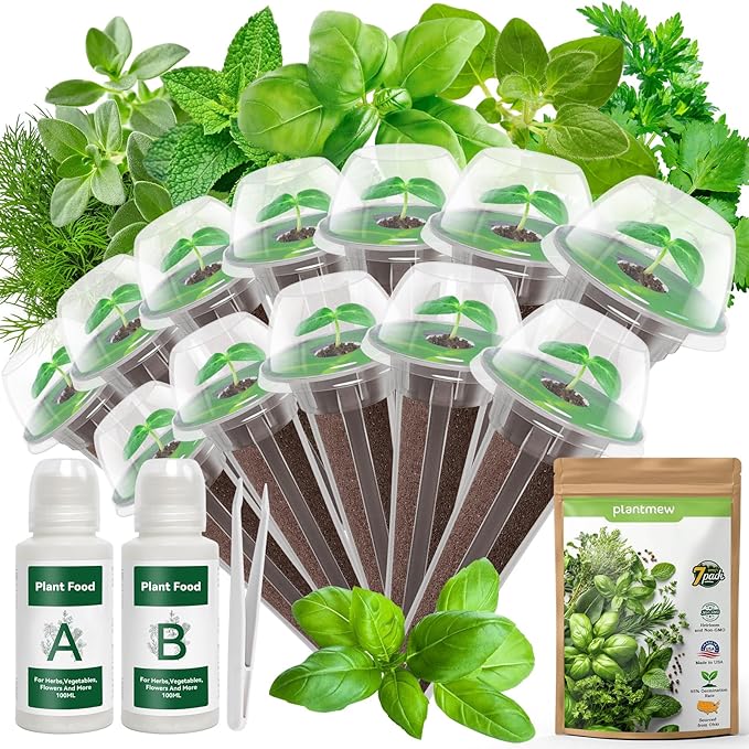 12-Pod Gourmet Herb Seed Kit Compatible with All Hydroponics- Basil, Parsley, Thyme, Mint, Cilantro, Dill, Oregano - Universal Seed Starter Pods Indoor Gardening (12-Pod)