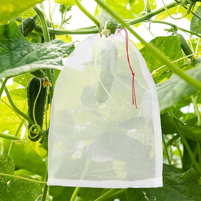 50 PCS Fruit Protection Bags, Enpoint 10x14 Inch Reusable Garden Netting Mesh Bag with Drawstrings, Plant Covers Protect Fruits Vegetables Tomato Apple Peach Trees