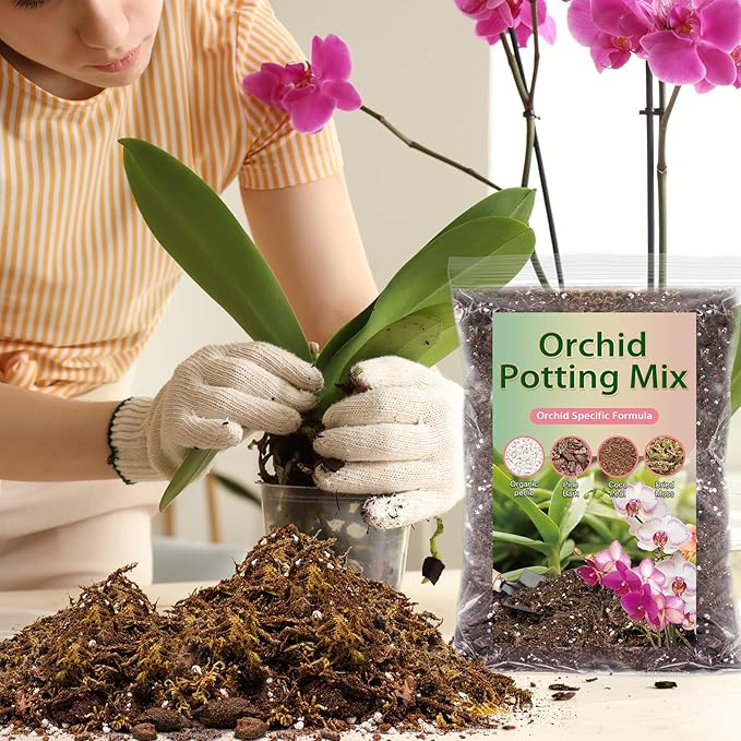 Premium Orchid Potting Mix for Repotting,1 Quart Orchid Soil for Various Orchid Types,Orchid Specific Formula Blends Natural Pine Bark,Perlite,Coco Peat & Dried Forest Moss