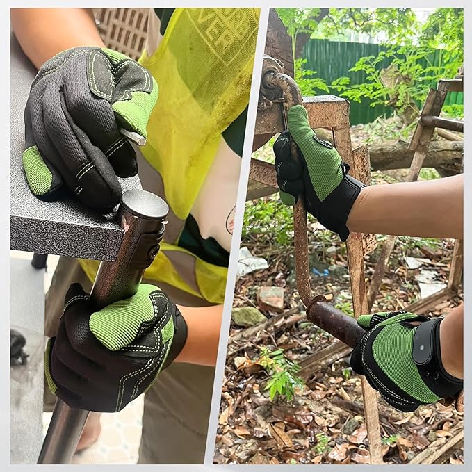 Safety Work Gloves,Multipurpose Working Gloves for Men,Multifunctional Synthetic Leather Spandex Mechanic Gloves,Gardening Glove Gifts for Men,Tounchscreen (Green, Large), 24096001-3