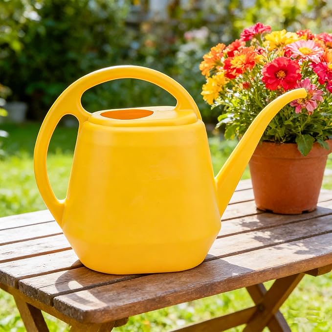 Plastic Watering Can with Long Spout and Handle,1 Gallon Large Watering Cans for Greenhouse,and Indoor,Yellow