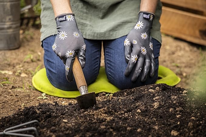 Mud Grip Women's Daisy Printed Polyester Shell and Flat Nitrile Coated Palm Gardening Gloves,