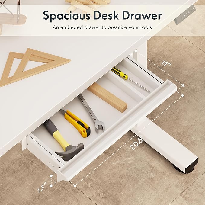 FLEXISPOT Electric Adjustable Workbench, 55x28 Inches Ergonomic Worktable with Drawer and Wheels for Garage, Workshop and Office, Spacious Desktop for Sewing and Crafts, White, 4 Packages