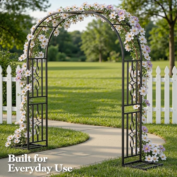 Metal Garden Arch, Heavy Duty Garden Trellis for Climbing Plants, with Enlarged Base for Stability, Perfect for Wedding Arches & Bridal Party Decorations, 71" W x 87" H